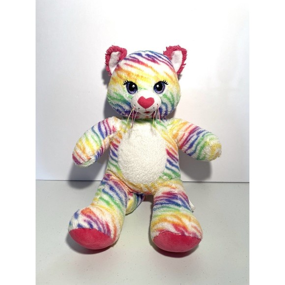 Build A Bear Rainbow Striped KITTY CAT  Plush 17” Stuffed Animal BABW - Picture 1 of 3